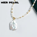 Recommend Vintage large square natural freshwater pearl necklace baroque pearl pendant for women & girl gift