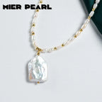 Recommend Vintage large square natural freshwater pearl necklace baroque pearl pendant for women & girl gift