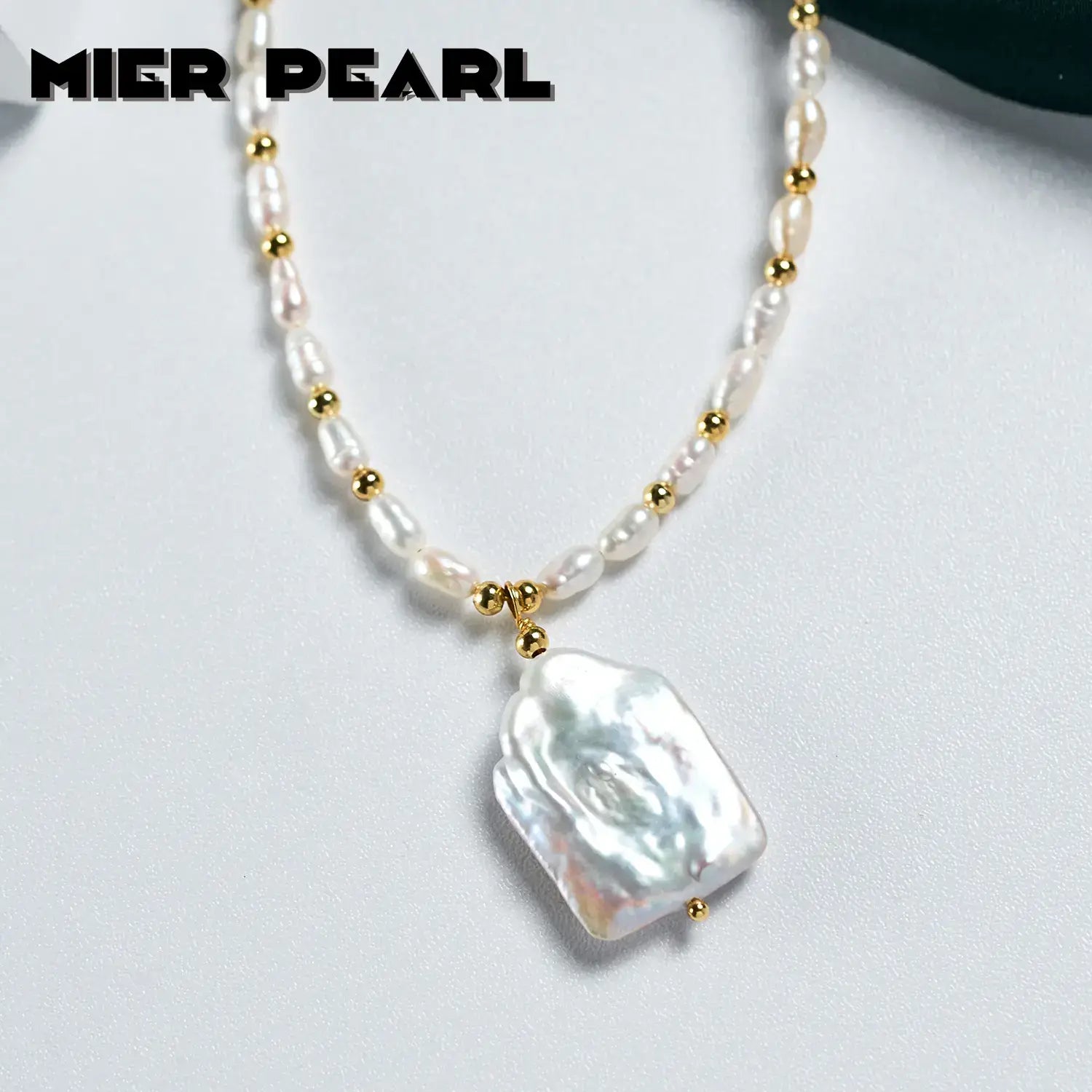 Recommend Vintage large square natural freshwater pearl necklace baroque pearl pendant for women & girl gift