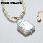 Recommend Vintage large square natural freshwater pearl necklace baroque pearl pendant for women & girl gift