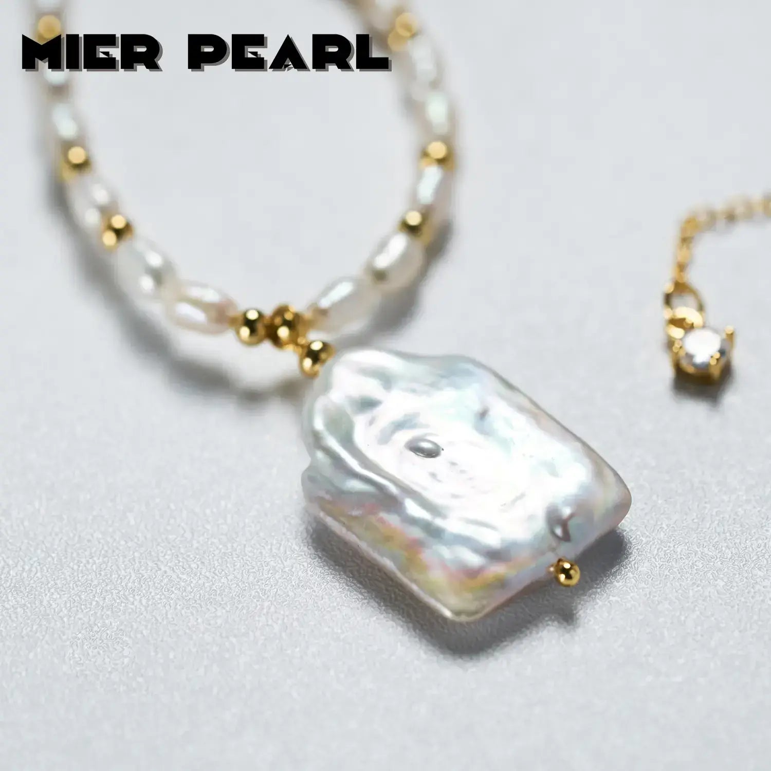 Recommend Vintage large square natural freshwater pearl necklace baroque pearl pendant for women & girl gift