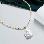 Recommend Vintage large square natural freshwater pearl necklace baroque pearl pendant for women & girl gift