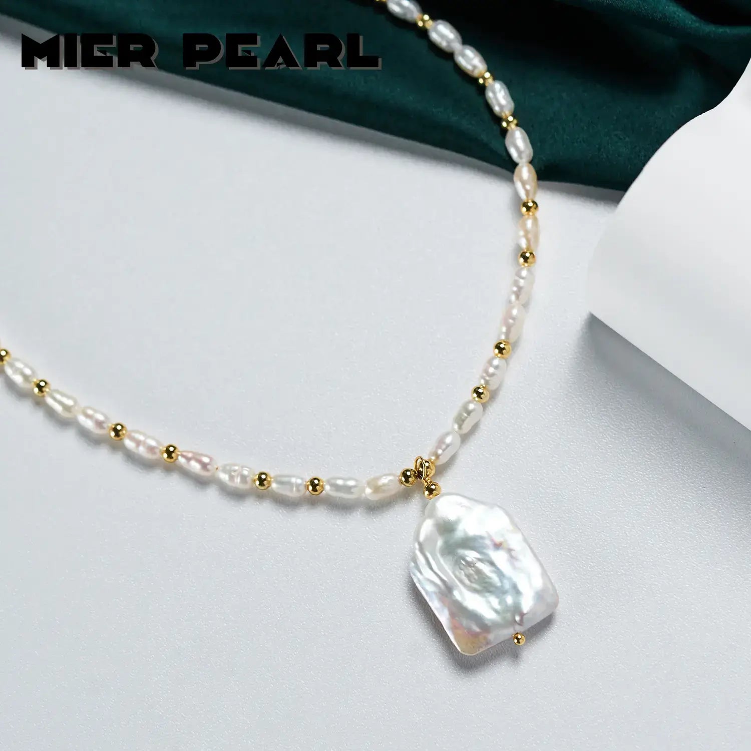 Recommend Vintage large square natural freshwater pearl necklace baroque pearl pendant for women & girl gift