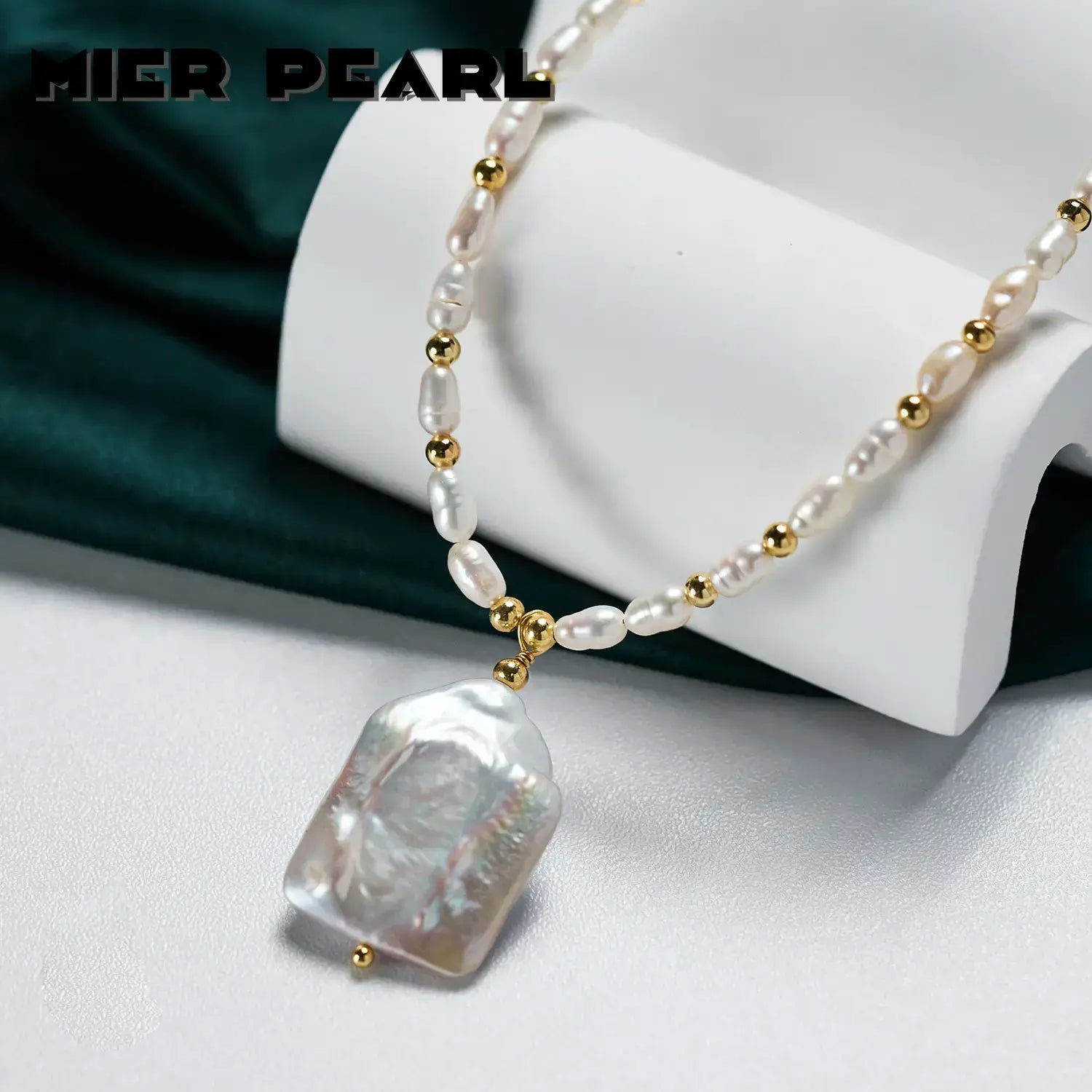 Recommend Vintage large square natural freshwater pearl necklace baroque pearl pendant for women & girl gift