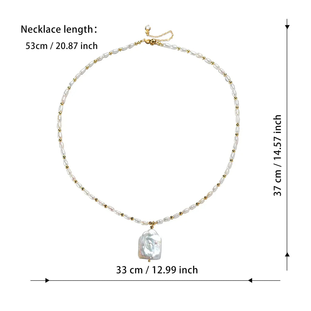 Recommend Vintage large square natural freshwater pearl necklace baroque pearl pendant for women & girl gift