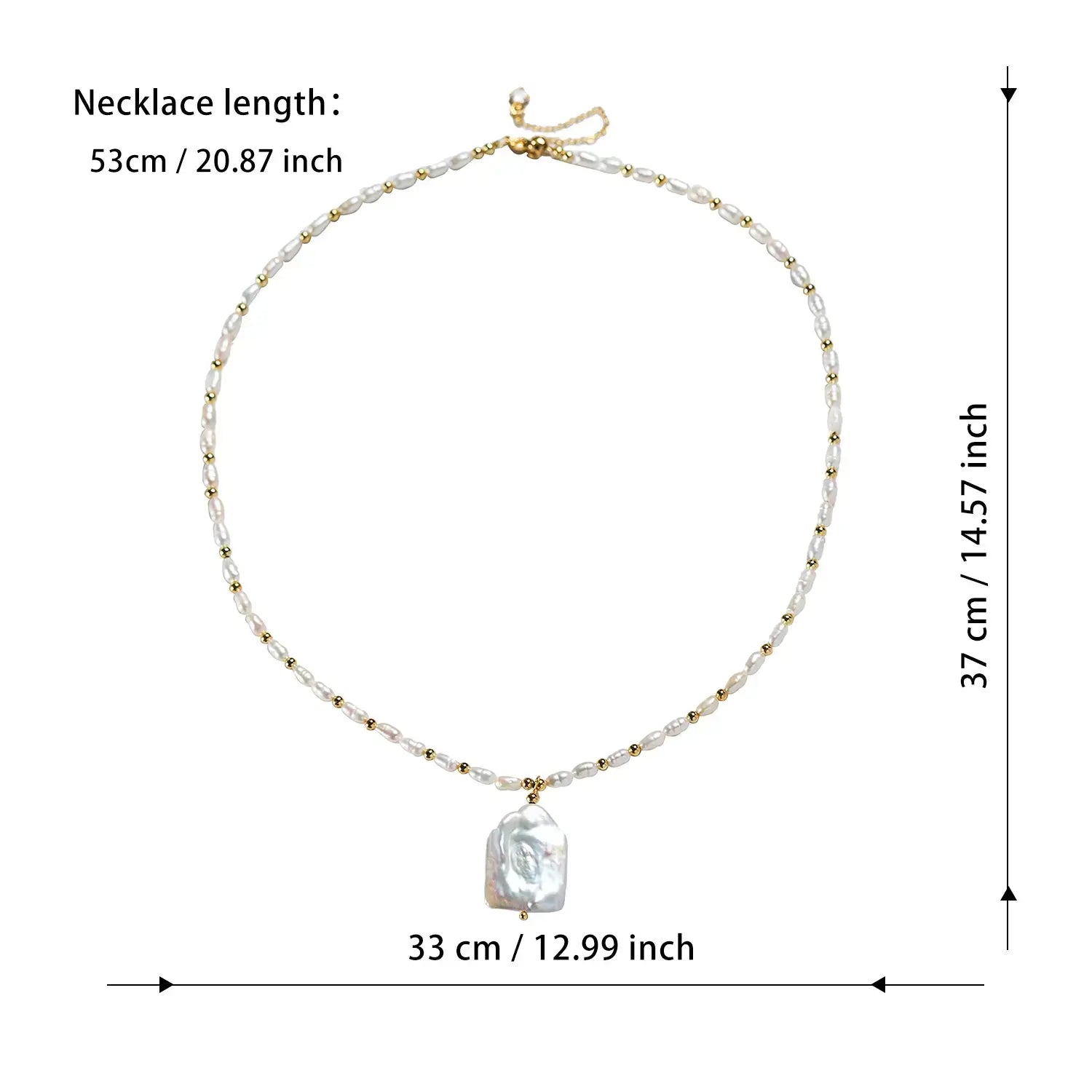 Recommend Vintage large square natural freshwater pearl necklace baroque pearl pendant for women & girl gift