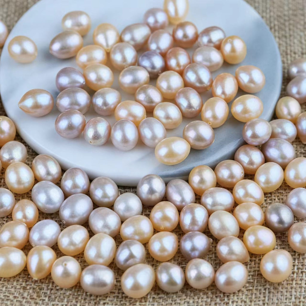 DIY Material Natural freshwater white, pink, purple, rice shaped pearl beads, 5-10mm AAA grade pearl half hole