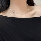 Hot selling Natural Freshwater white round pearl S925 silver starry sky necklace, Fashionable and versatile pearl necklace for women