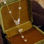 Hot selling Natural Freshwater white pearl starry butterfly necklace, Fashionable and exquisite pearl necklace for women