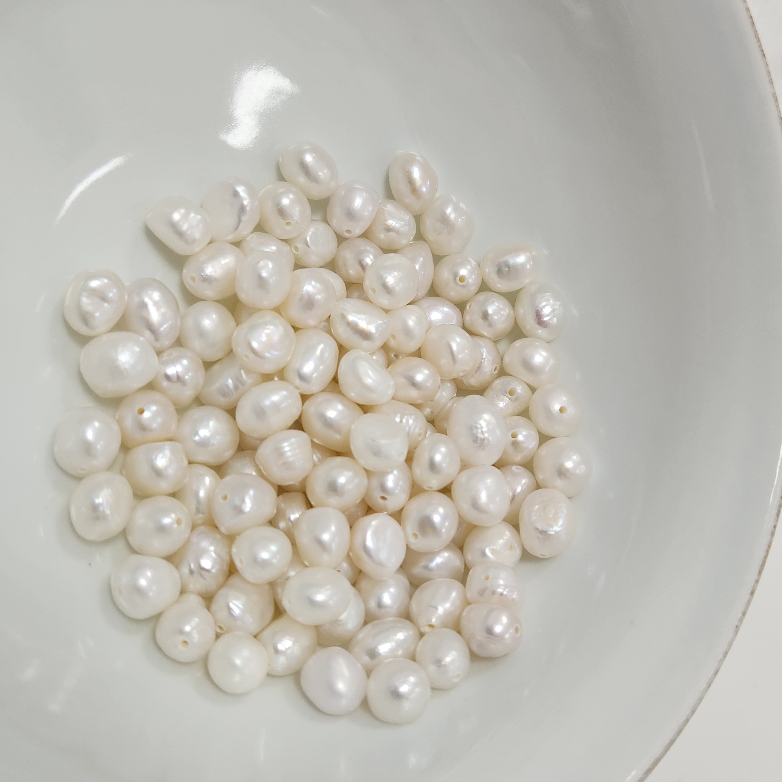 DIY Material Natural freshwater white Baroque pearl loose beads, 7-8mm  AAA grade pearls with two sides shining vertically