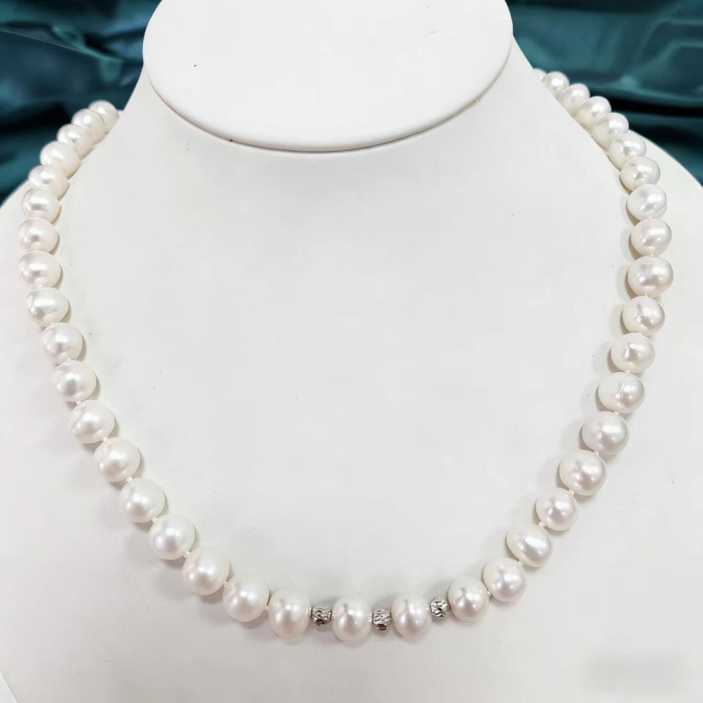 Hot selling Natural Freshwater white oval pearl S925 silver full pearl necklace, Fashionable classic pearl necklace for women