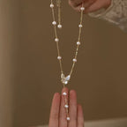 Hot selling Natural Freshwater white pearl starry butterfly necklace, Fashionable and exquisite pearl necklace for women