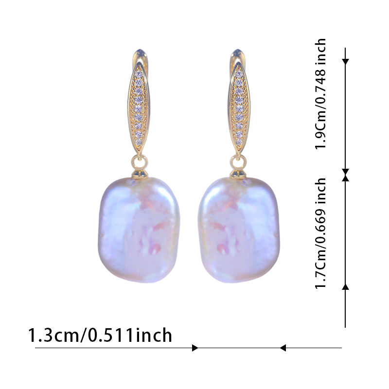 Hot selling Natural Freshwater white Baroque square ear buckle in gold and silver for women to wear