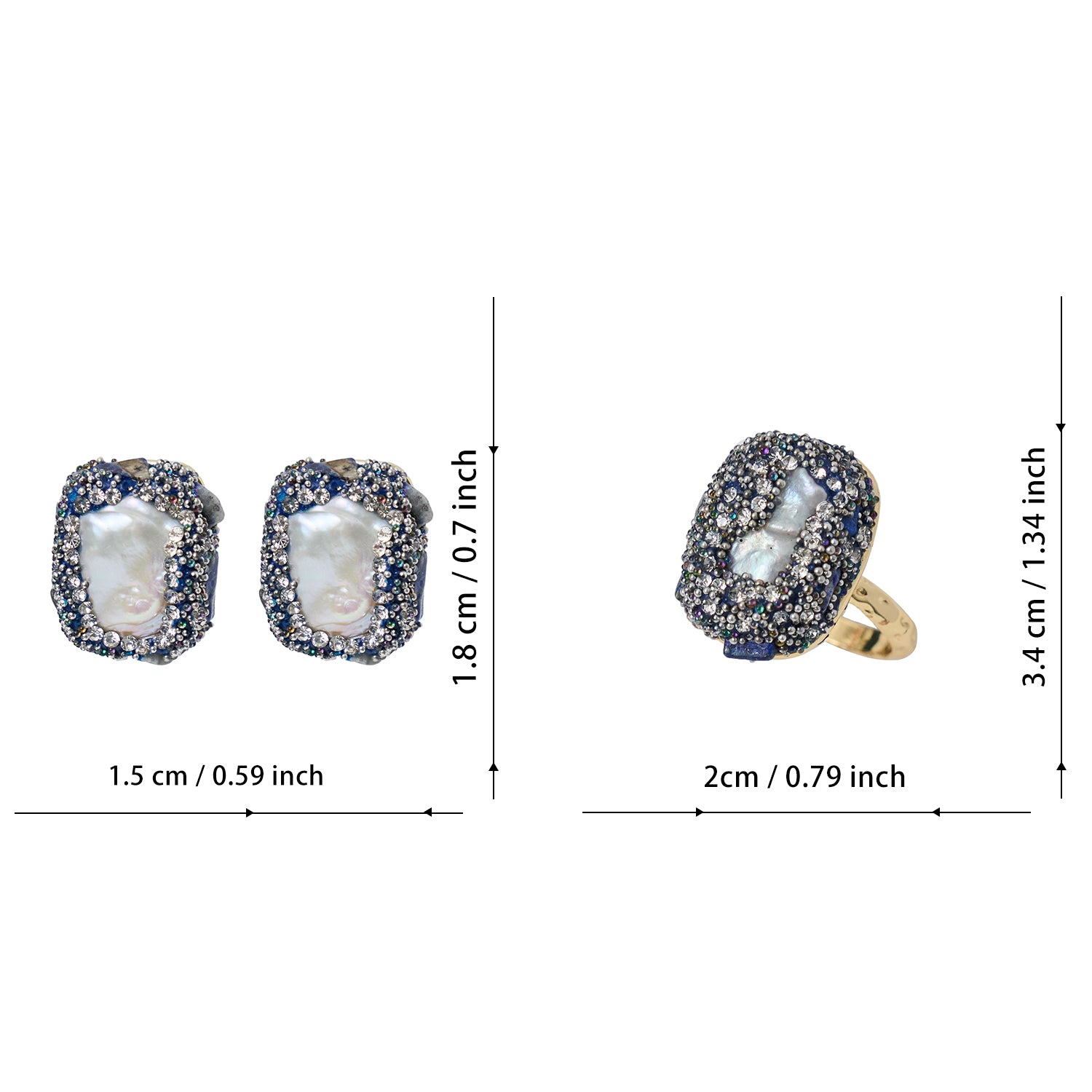 Fashionable natural freshwater white Baroque pearl gemstone earring ring set for women's jewelry