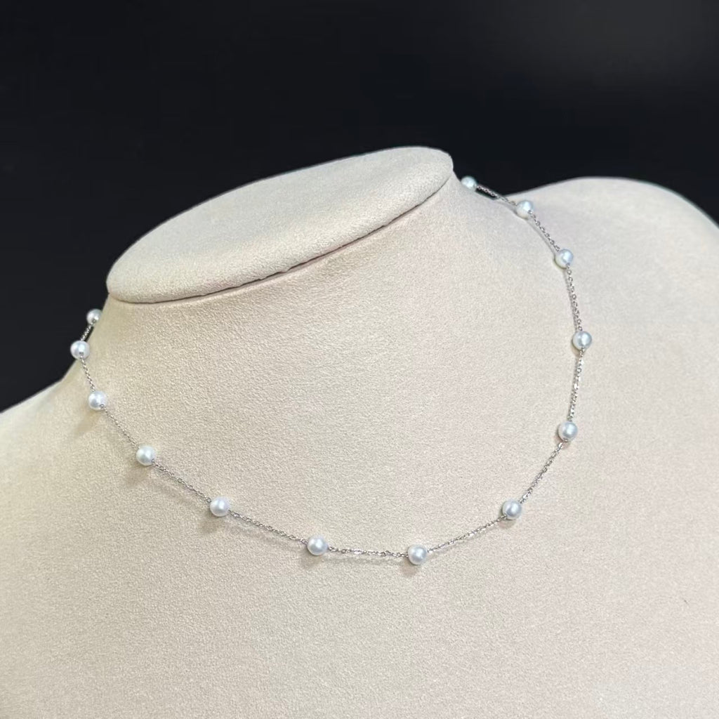 Hot selling Natural Freshwater white round pearl S925 silver starry sky necklace, Fashionable and versatile pearl necklace for women