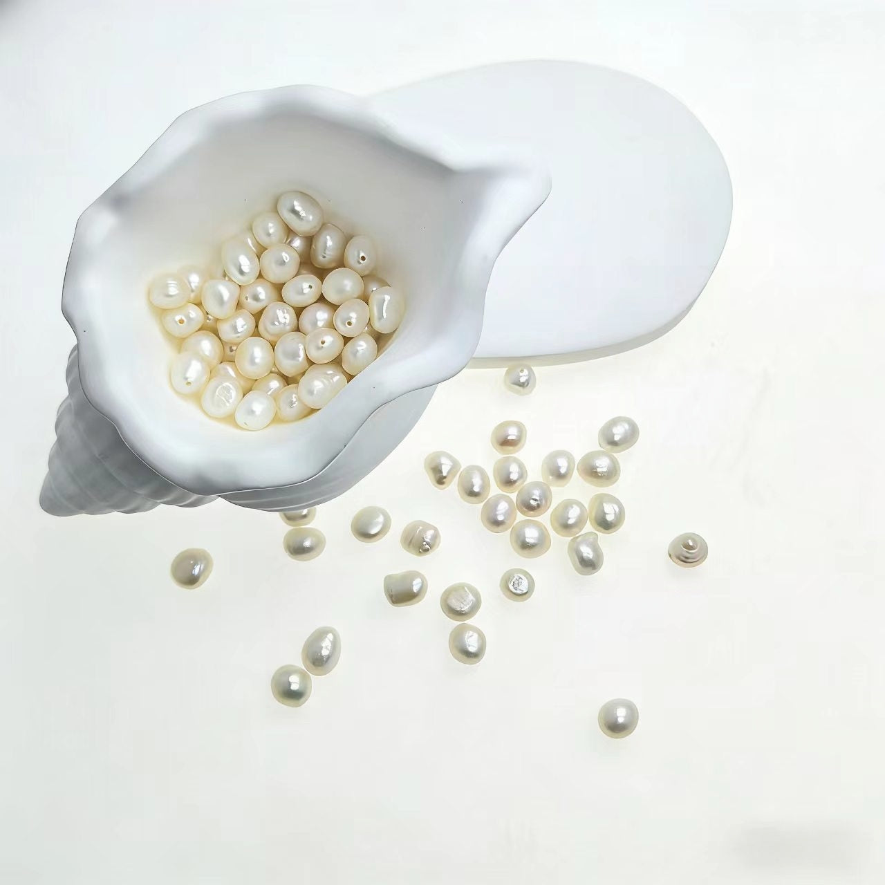 DIY Material Natural freshwater white Baroque pearl loose beads, 7-8mm  AAA grade pearls with two sides shining vertically