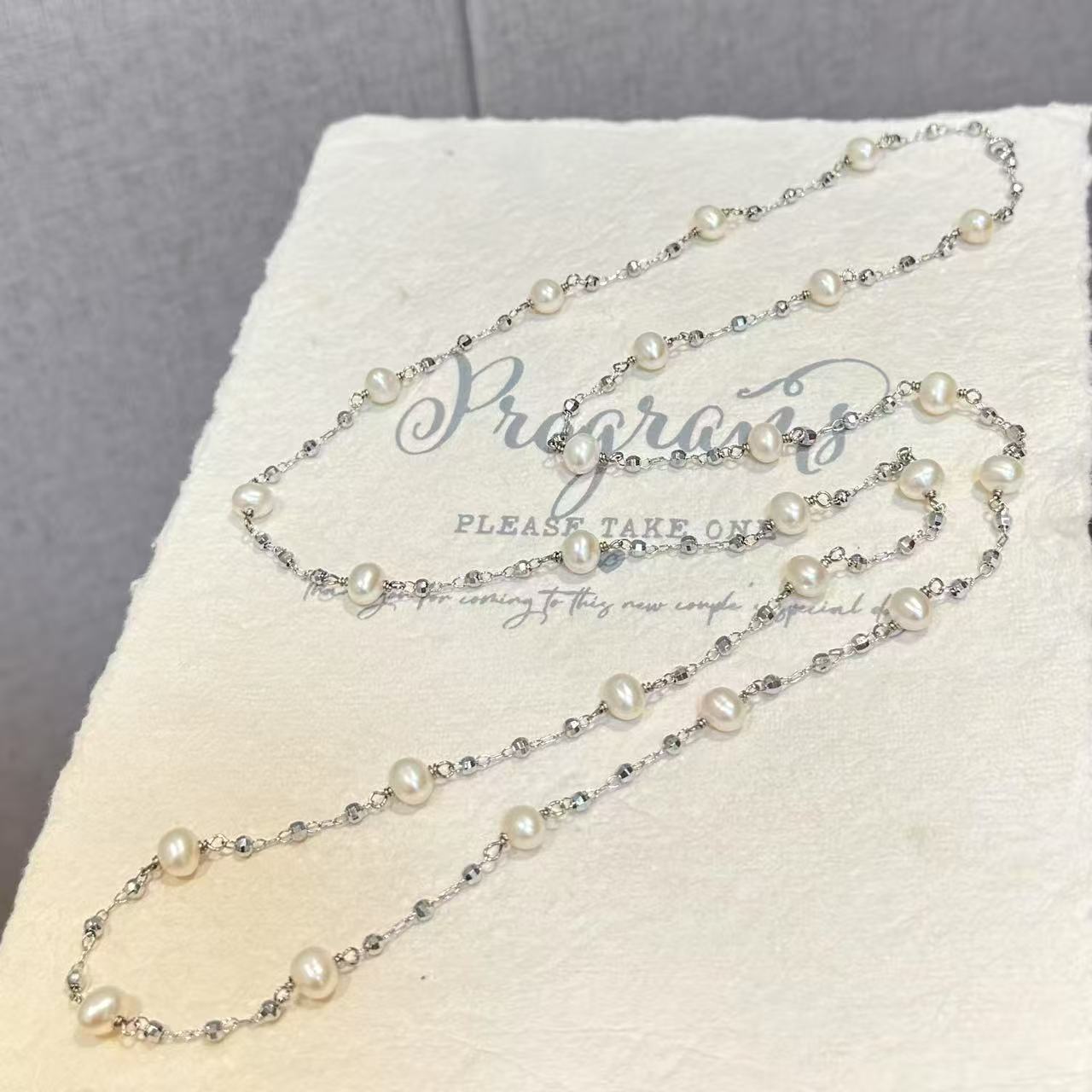 Hot selling Natural Freshwater white oval pearl starry sky necklace sweater chain, Fashionable and exquisite pearl necklace for women