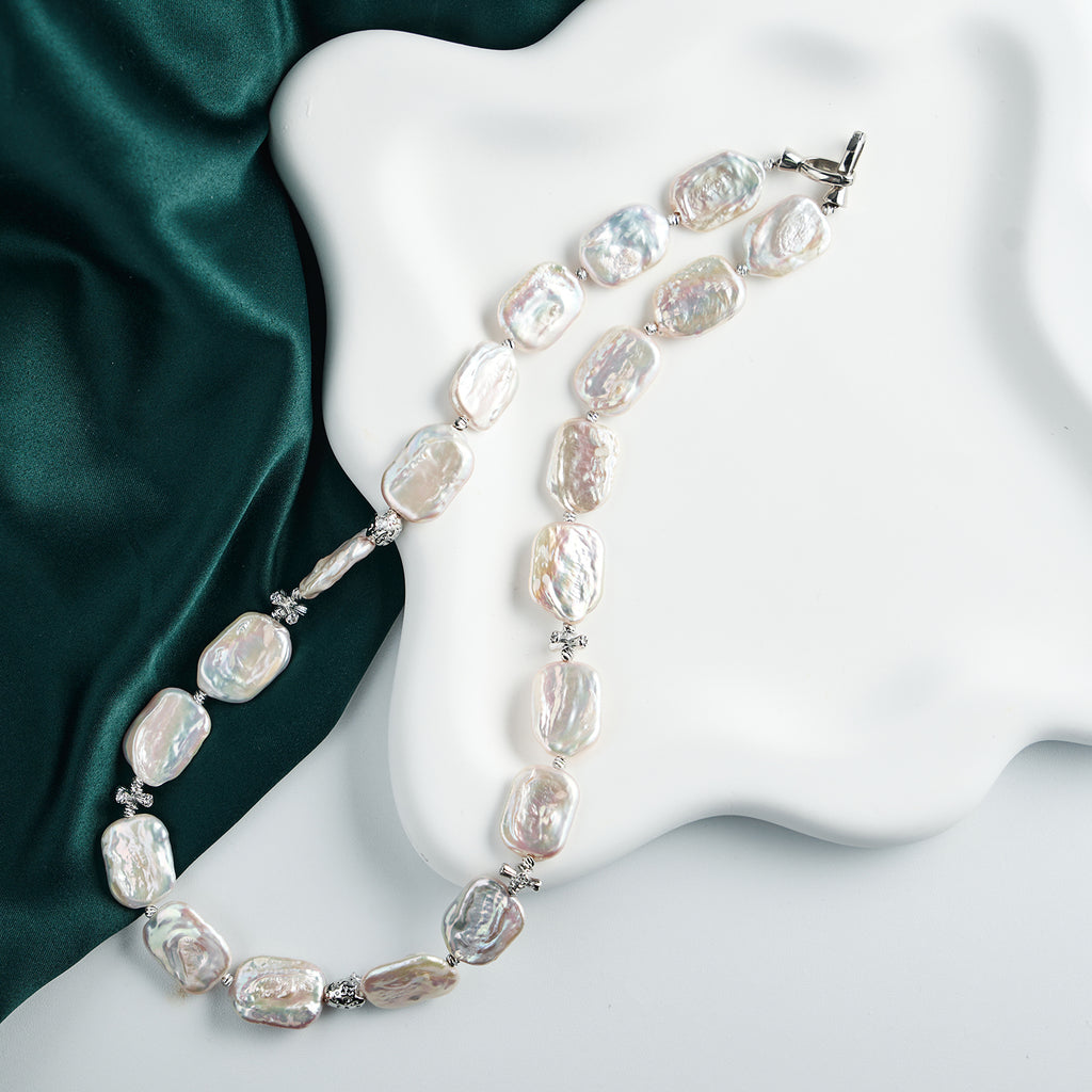 Good Quality Beaded  Baroque Pearl Necklace Natural Freshwater Pearls Rectangle Shape Choker Necklaces For Women
