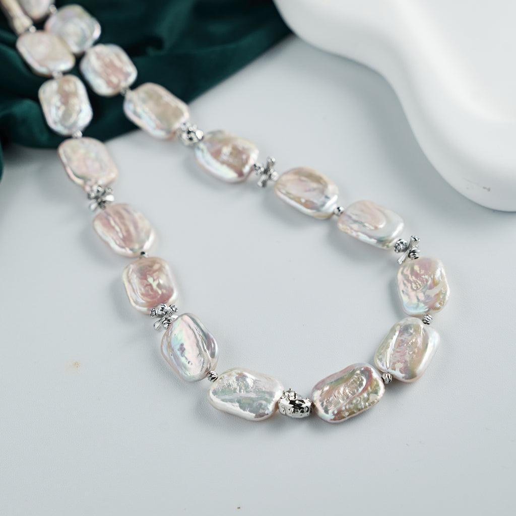 Good Quality Beaded  Baroque Pearl Necklace Natural Freshwater Pearls Rectangle Shape Choker Necklaces For Women