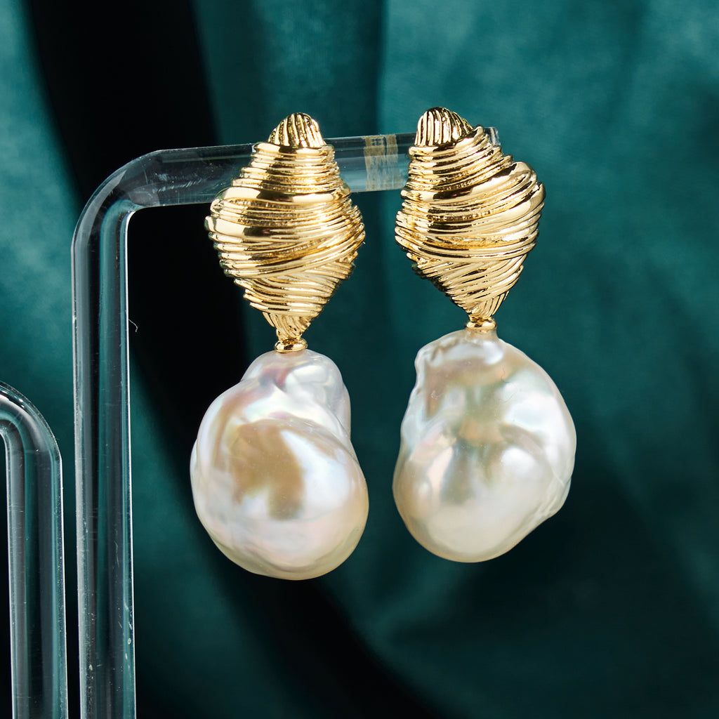 Promotional Freshwater White Pearl Earrings Large Baroque Pearl Earrings Women's Wedding Jewelry Set Gift Luxury Earrings